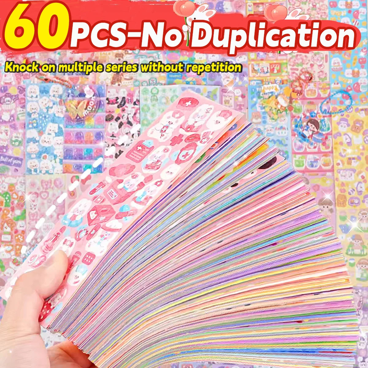 20-200 PCS Cute Stickers Goo Card Kawaii Cartoon Laser Sticker No repeat for Diary DIY School Students Decoration Stationery
