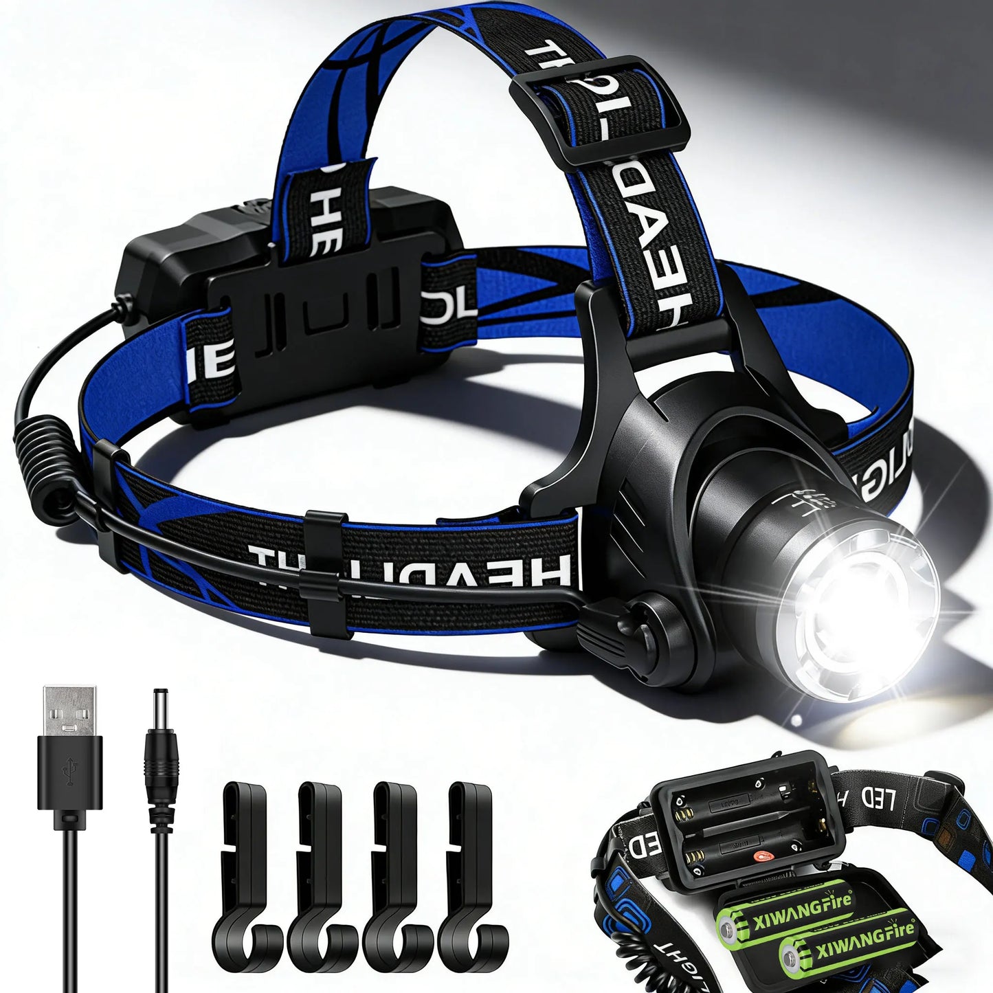 Rechargeable Powerful LED Headlamp with Zoomable Headlight - Outdoor Waterproof High Lumen Work Head Light use 18650 battery