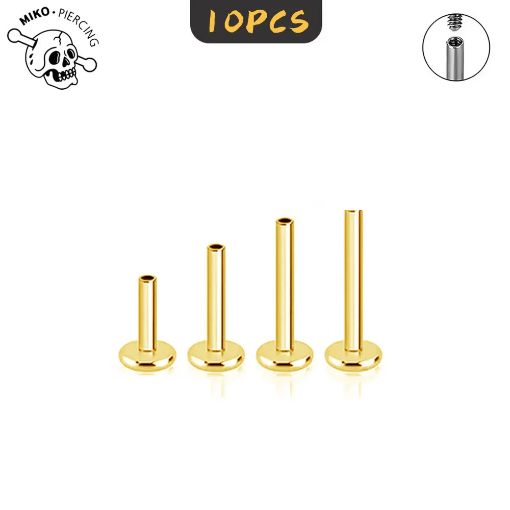 10PCS G23 ASTM F36 Titanium Labret 16G 18G Internal Thread Plug Septum Ear Lips Nose Piercing Tragus Body Jewelry Accessories