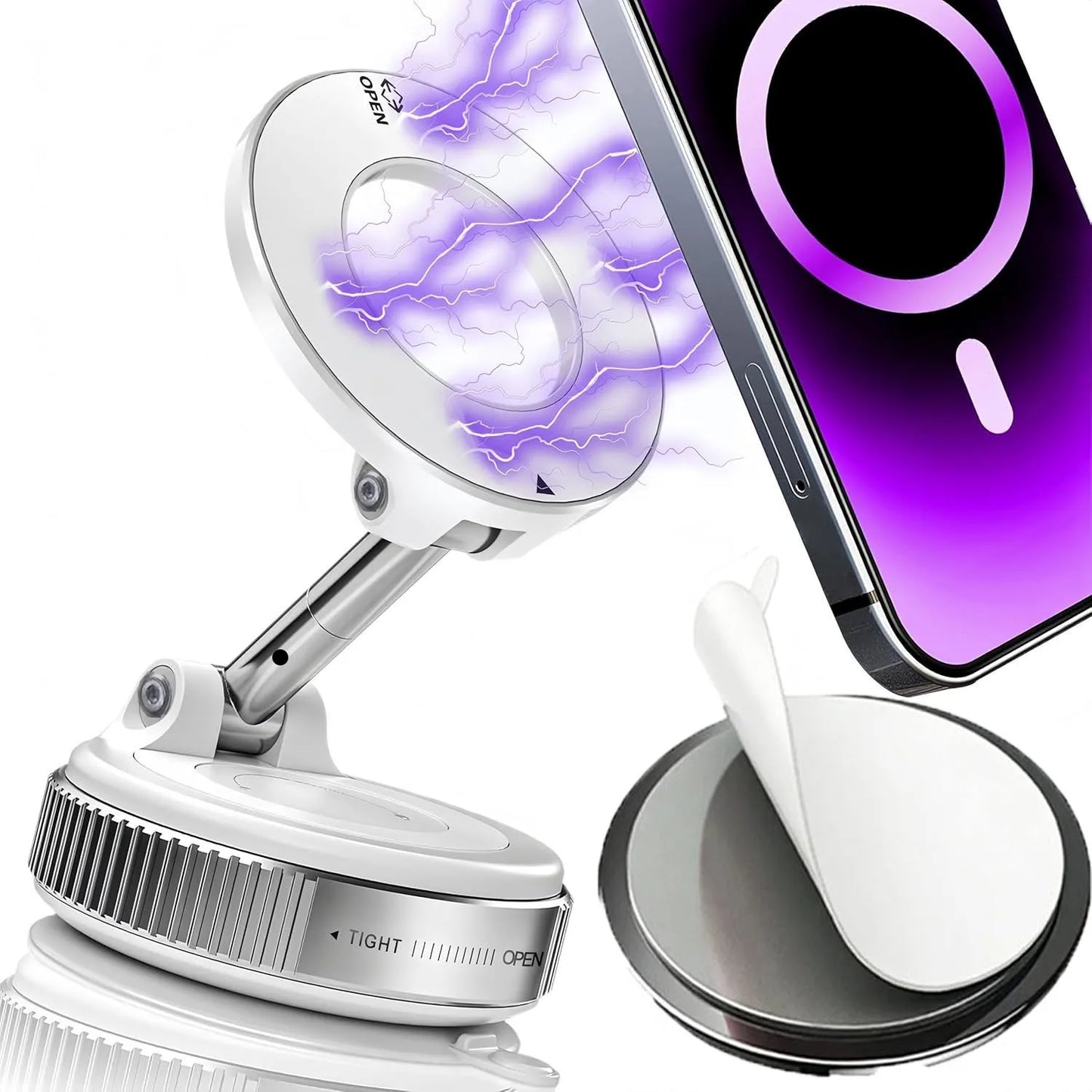 Upgraded Foldable Magnetic Car Phone Mount – 360° Rotatable, Dashboard Suction Cup, with Extra Mount Pad & Adjustment Wrench