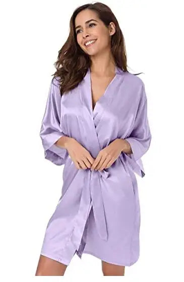 Satin Robe Female Intimate Lingerie Sleepwear Silky Bridal Wedding Gift Casual Kimono Bathrobe Gown Nightgown Sexy Nightwear