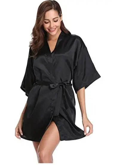 Satin Robe Female Intimate Lingerie Sleepwear Silky Bridal Wedding Gift Casual Kimono Bathrobe Gown Nightgown Sexy Nightwear