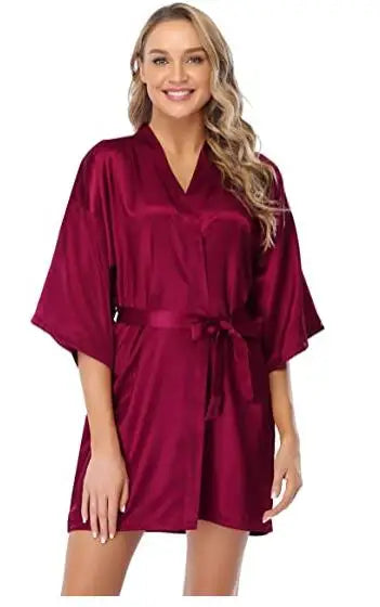 Satin Robe Female Intimate Lingerie Sleepwear Silky Bridal Wedding Gift Casual Kimono Bathrobe Gown Nightgown Sexy Nightwear