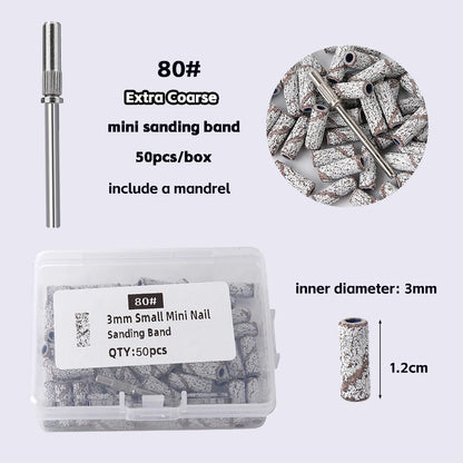 3mm Nail Sanding Bands-80/120/180/240 Grit Mini Nail Drill Bit Electric Nail File Accessory Polishing Manicure Tool 50 2030