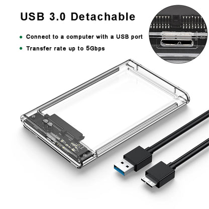 2.5inch USB 3.0 HDD Enclosure SATA SSD Hard Drive Case with 5Gbps Transfer Speed Mobile External Hard Disk Box with Cable
