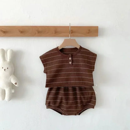 DGUKYM Summer 2pcs Sports Style Baby Boys Girls Stripe T-shirt and Shorts Clothing Set Soft Lining Infant Baby Clothes Outfits