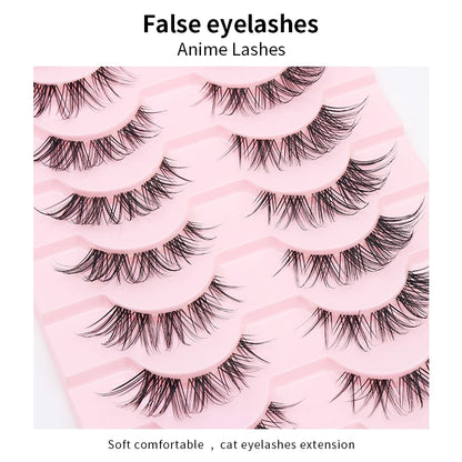 DINGSEN Cat Eye Lashes 10pairs False Eyelashes Natural Eyelashes Anime Winged Clear Band Lashes Fake Eyelash Manga Lashes Makeup