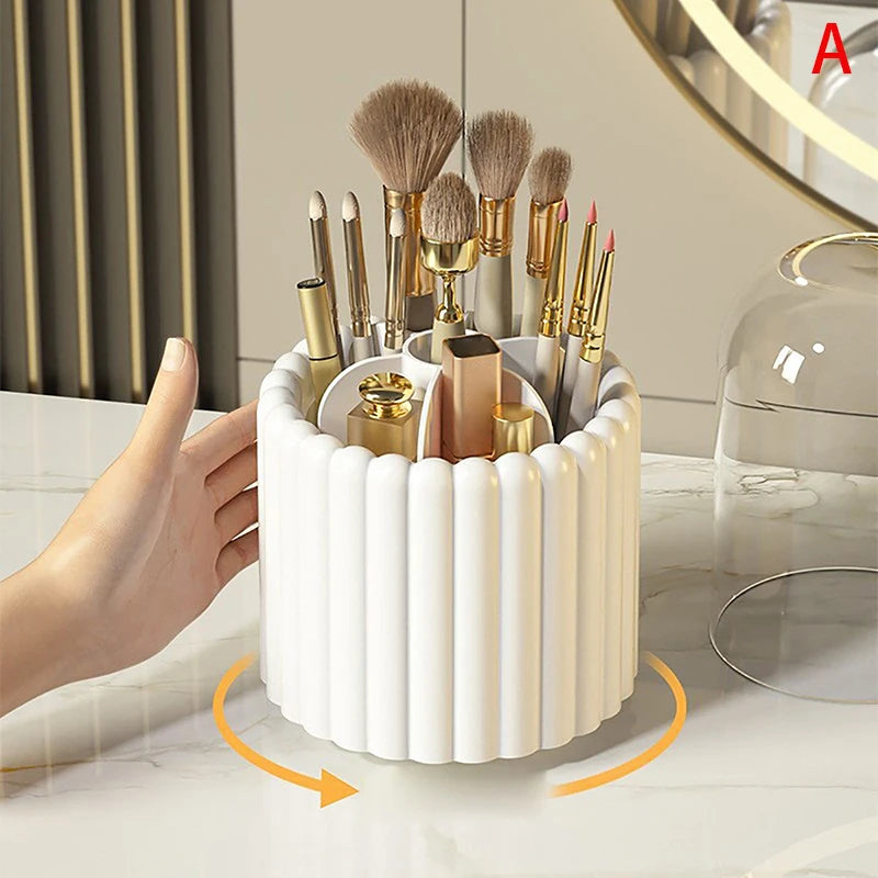 Makeup Brush Holder 360° Rotating With Lid Lipstick Eyebrow Pencil Holder Eye Shadow Storage Box Luxury Cosmetic Organizer