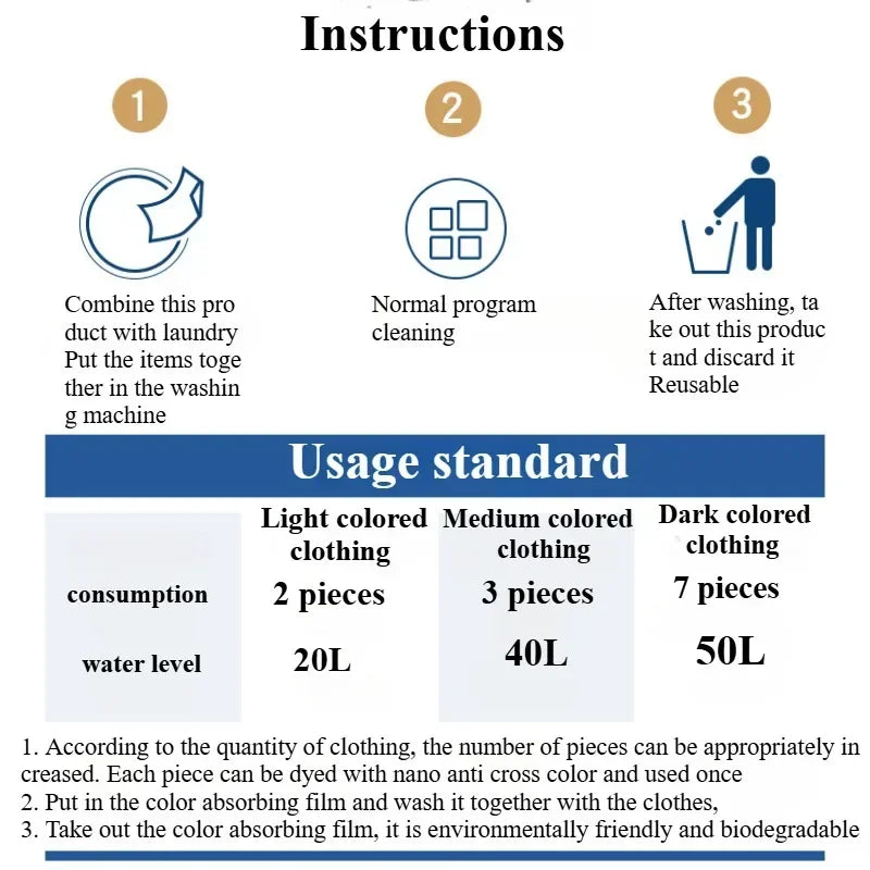 50PCS Color Absorbing Film Household Machine Wash nonwovens Anti Cross Dyeing Paper Clothes Mixed Washing No Cross Color Tools