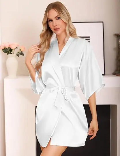 Satin Robe Female Intimate Lingerie Sleepwear Silky Bridal Wedding Gift Casual Kimono Bathrobe Gown Nightgown Sexy Nightwear