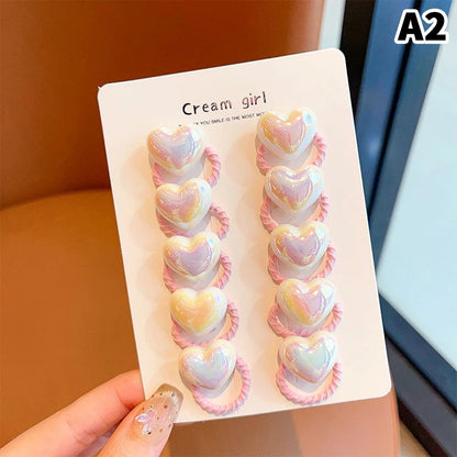 10pcs/set Cute Baby Girl Hair Love Bands Cartoon Love Heart Star Hair Ties Toddler Elastic Rubber Band Kids Hair Ropes Headwear