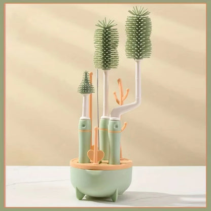 Portable 6 in 1 Baby Bottle Cleaner Set with Drying Rack 2 Silicone Baby Bottle Brushes Straw Brush Nipple Brush & Storage Box