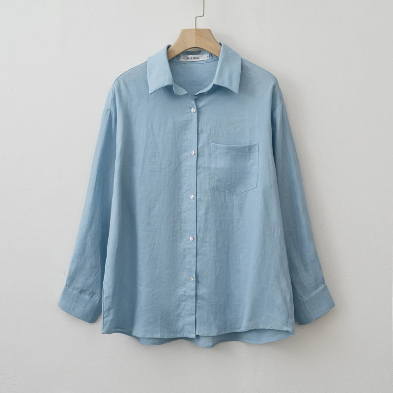 Veloura Summer Autumn Long sleeve Linen oversized blouse Basic Shirt