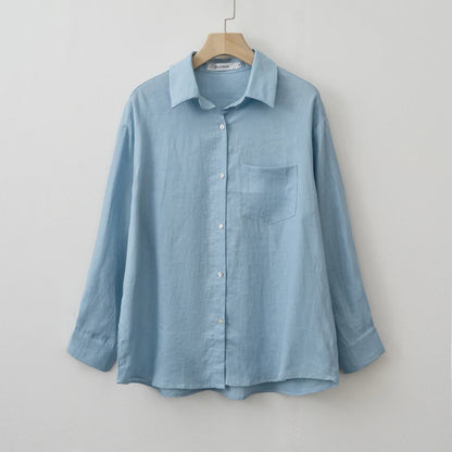 Veloura Summer Autumn Long sleeve Linen oversized blouse Basic Shirt