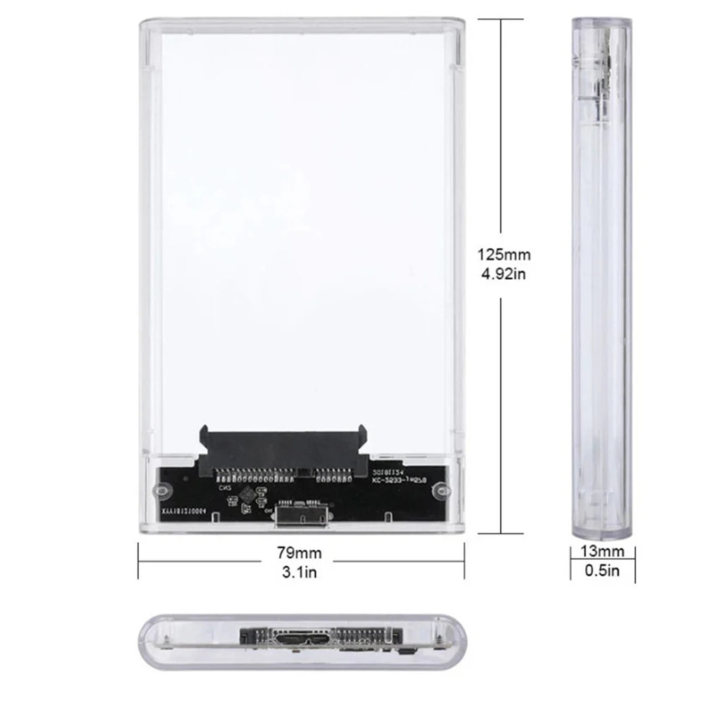 2.5inch USB 3.0 HDD Enclosure SATA SSD Hard Drive Case with 5Gbps Transfer Speed Mobile External Hard Disk Box with Cable