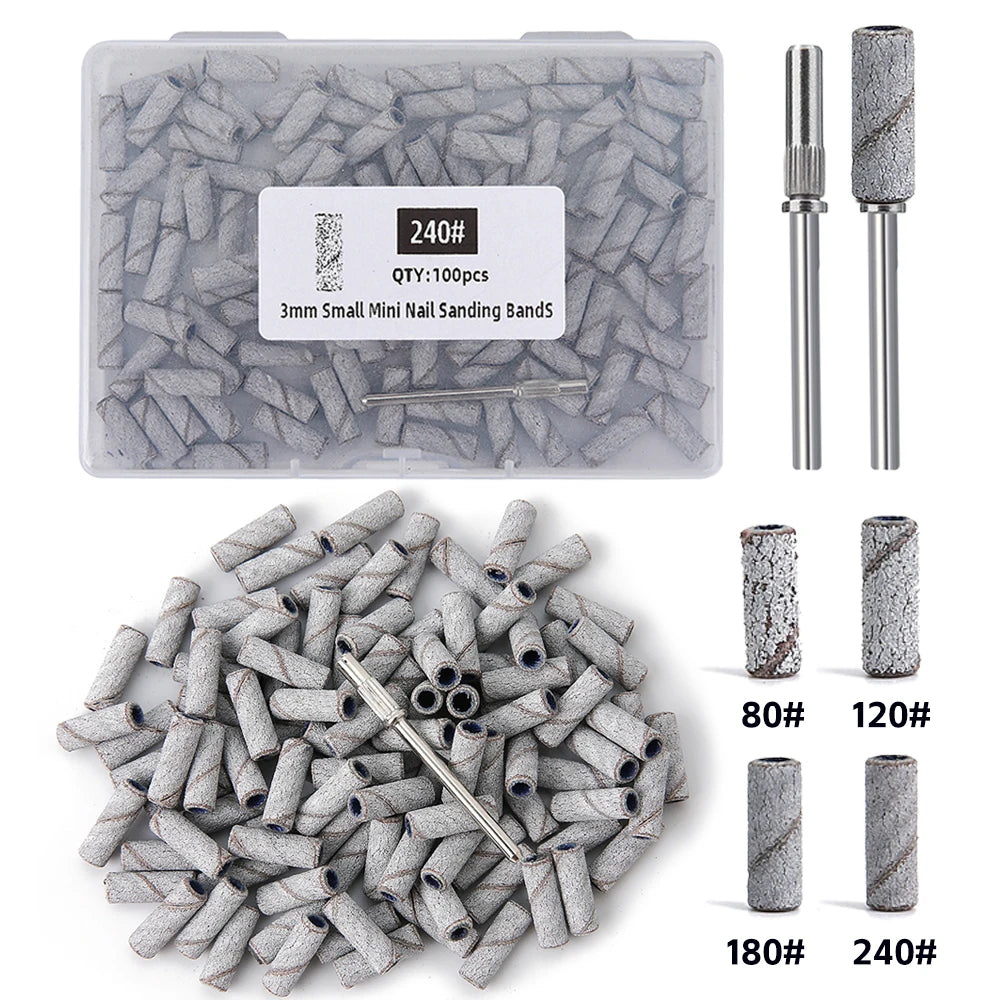 3mm Nail Sanding Bands-80/120/180/240 Grit Mini Nail Drill Bit Electric Nail File Accessory Polishing Manicure Tool 50 2030