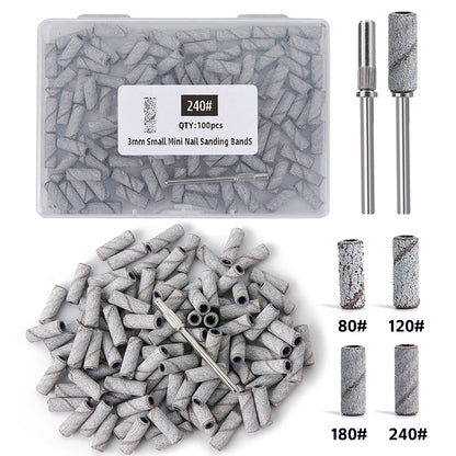 3mm Nail Sanding Bands-80/120/180/240 Grit Mini Nail Drill Bit Electric Nail File Accessory Polishing Manicure Tool 50 2030