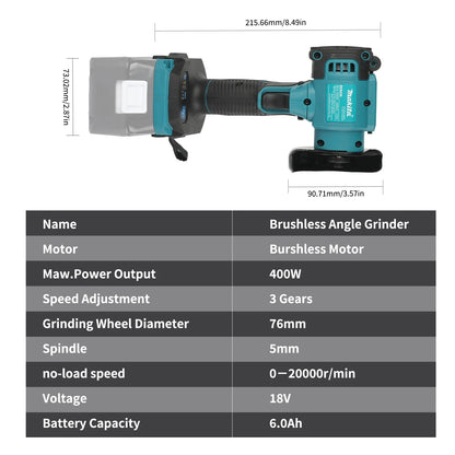Makita MT438 18V Cordless Angle Grinder 3 Inch, Mini Polishing Grinding Machine Electric Cutting Tool for Small Works DIY