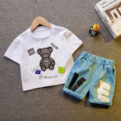Cotton Fashion baby boys Clothing sets Korean Version Little kids Short sleeves Clothes Suits summer