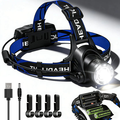 Rechargeable Powerful LED Headlamp with Zoomable Headlight - Outdoor Waterproof High Lumen Work Head Light use 18650 battery