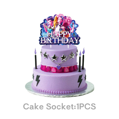 K P Foil Balloon Set Girl Group 1-9 Number & Purple Star Balloons Character Cake Toppers for Birthday Party & Photo Props
