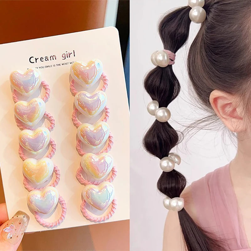 10pcs/set Cute Baby Girl Hair Love Bands Cartoon Love Heart Star Hair Ties Toddler Elastic Rubber Band Kids Hair Ropes Headwear