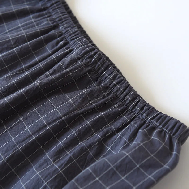 Men's Shorts Pajamas Suit for Summer Thin Short-sleeved Shorts Cotton Simple Plaid Design Pantalon Pijama Hombre Mens Sleepwear
