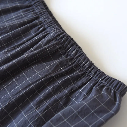 Men's Shorts Pajamas Suit for Summer Thin Short-sleeved Shorts Cotton Simple Plaid Design Pantalon Pijama Hombre Mens Sleepwear