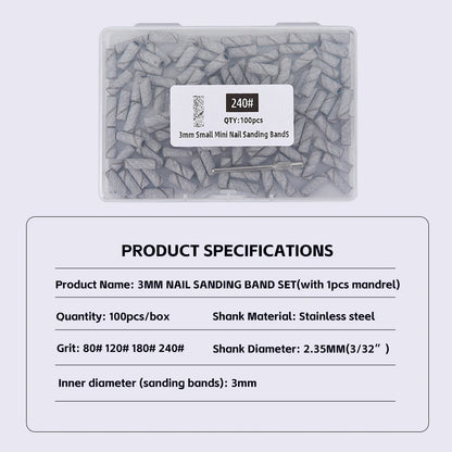 3mm Nail Sanding Bands-80/120/180/240 Grit Mini Nail Drill Bit Electric Nail File Accessory Polishing Manicure Tool 50 2030