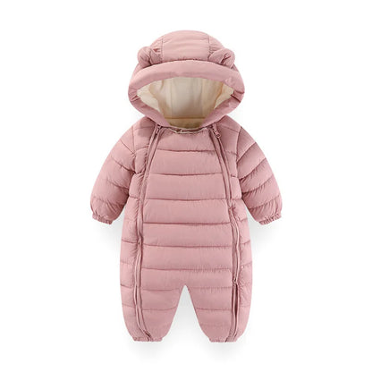 OLEKID 2025 Autumn Winter Baby Overalls Plus Velvet Hooded Warm Baby Girl Jumpsuit Toddler Boys Rompers Infant Newborn Sleepwear
