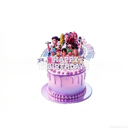 K P Foil Balloon Set Girl Group 1-9 Number & Purple Star Balloons Character Cake Toppers for Birthday Party & Photo Props