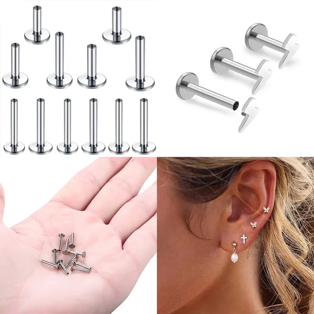 10PCS G23 ASTM F36 Titanium Labret 16G 18G Internal Thread Plug Septum Ear Lips Nose Piercing Tragus Body Jewelry Accessories