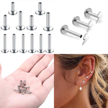 10PCS G23 ASTM F36 Titanium Labret 16G 18G Internal Thread Plug Septum Ear Lips Nose Piercing Tragus Body Jewelry Accessories