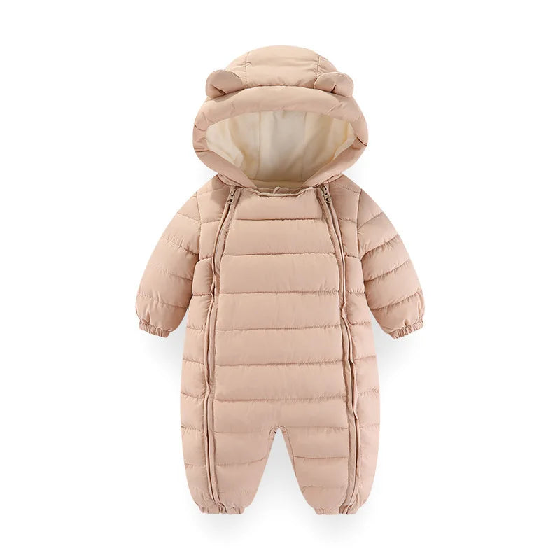 OLEKID 2025 Autumn Winter Baby Overalls Plus Velvet Hooded Warm Baby Girl Jumpsuit Toddler Boys Rompers Infant Newborn Sleepwear
