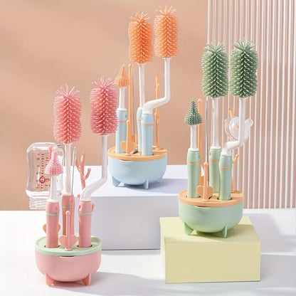 Portable 6 in 1 Baby Bottle Cleaner Set with Drying Rack 2 Silicone Baby Bottle Brushes Straw Brush Nipple Brush & Storage Box