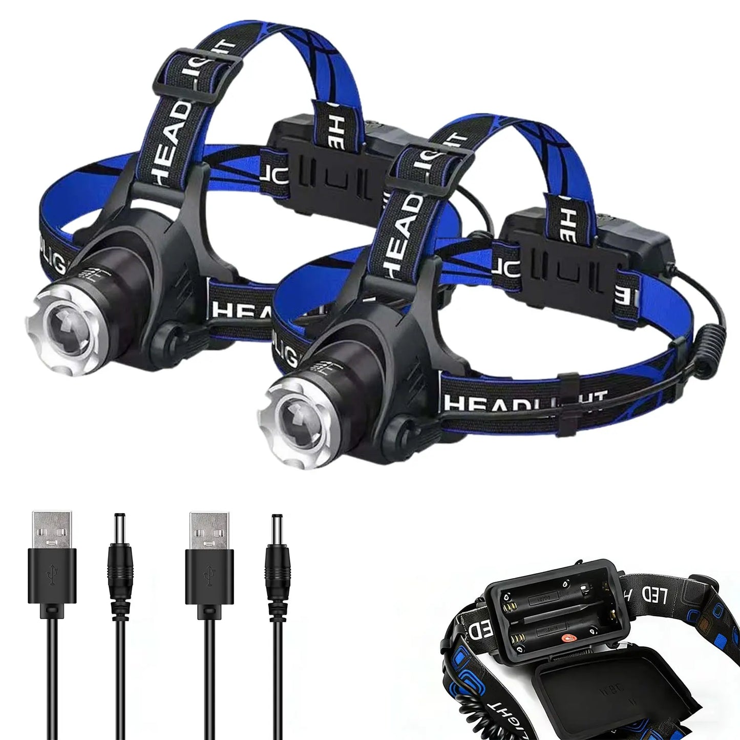 Rechargeable Powerful LED Headlamp with Zoomable Headlight - Outdoor Waterproof High Lumen Work Head Light use 18650 battery