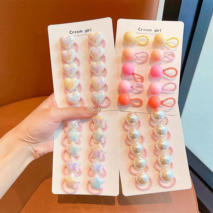 10pcs/set Cute Baby Girl Hair Love Bands Cartoon Love Heart Star Hair Ties Toddler Elastic Rubber Band Kids Hair Ropes Headwear
