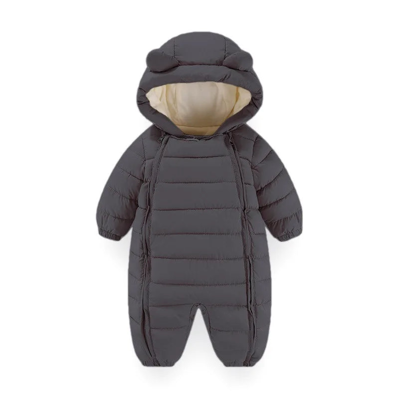 OLEKID 2025 Autumn Winter Baby Overalls Plus Velvet Hooded Warm Baby Girl Jumpsuit Toddler Boys Rompers Infant Newborn Sleepwear