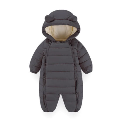 OLEKID 2025 Autumn Winter Baby Overalls Plus Velvet Hooded Warm Baby Girl Jumpsuit Toddler Boys Rompers Infant Newborn Sleepwear