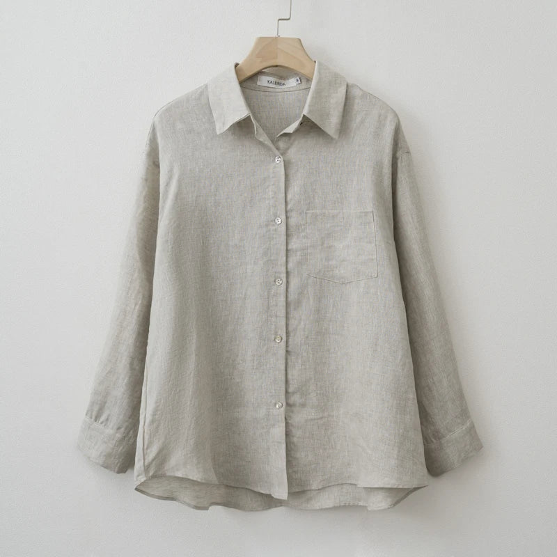 Veloura Summer Autumn Long sleeve Linen oversized blouse Basic Shirt