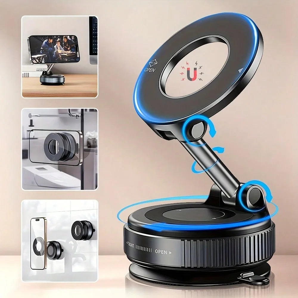 Upgraded Foldable Magnetic Car Phone Mount – 360° Rotatable, Dashboard Suction Cup, with Extra Mount Pad & Adjustment Wrench