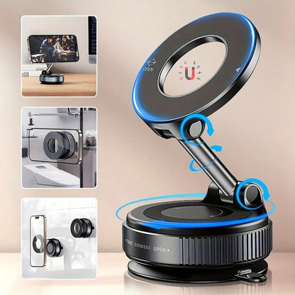 Upgraded Foldable Magnetic Car Phone Mount – 360° Rotatable, Dashboard Suction Cup, with Extra Mount Pad & Adjustment Wrench