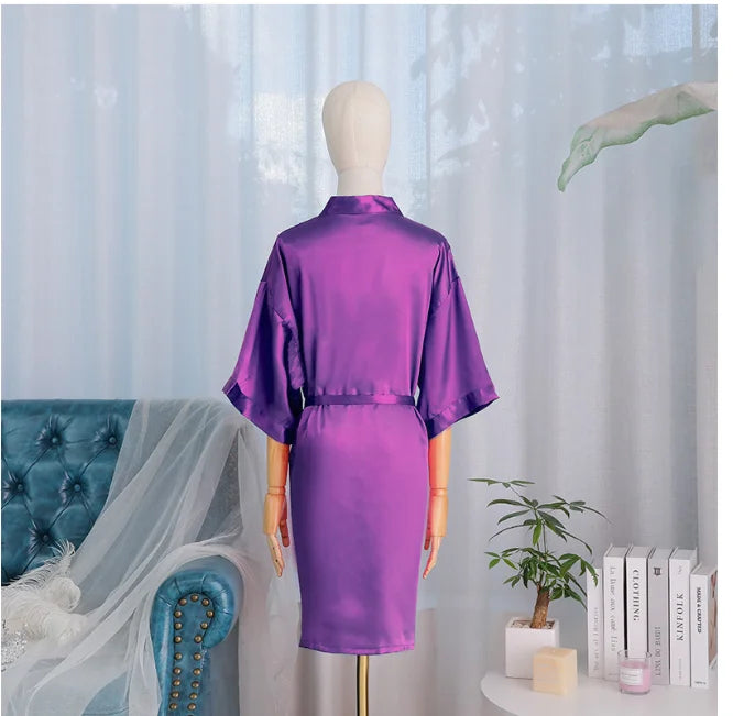 Women Wedding White Bride Robe Morning Gown 3/4 Sleeve Sleepwear Loose Nightgown Female Silk Satin Kimono Bathrobe Lingerie