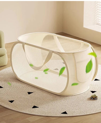 Foldable Mesh Toy Storage Basket, Large Breathable Mesh Laundry Hamper with Handles, Vertical & Horizontal Dual Styles Kids Toy