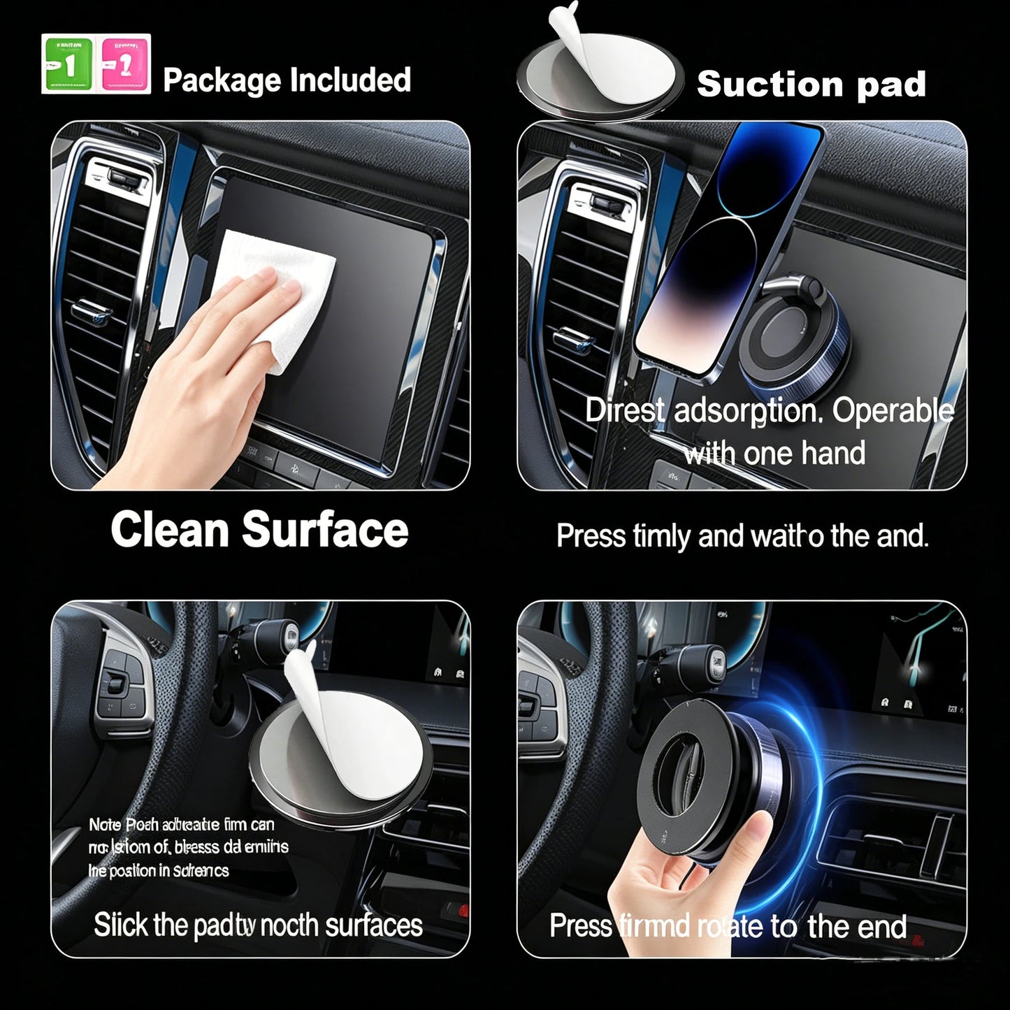Upgraded Foldable Magnetic Car Phone Mount – 360° Rotatable, Dashboard Suction Cup, with Extra Mount Pad & Adjustment Wrench