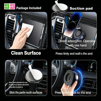 Upgraded Foldable Magnetic Car Phone Mount – 360° Rotatable, Dashboard Suction Cup, with Extra Mount Pad & Adjustment Wrench