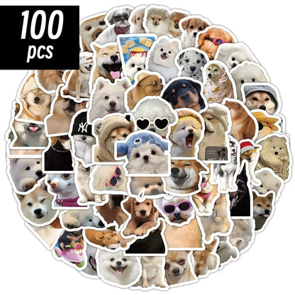 100pcs Funny Dog Stickers Cartoon Cute Decals Toy Stationery Guitar Phone Bicycle Laptop Luggage Car Graffiti Sticker