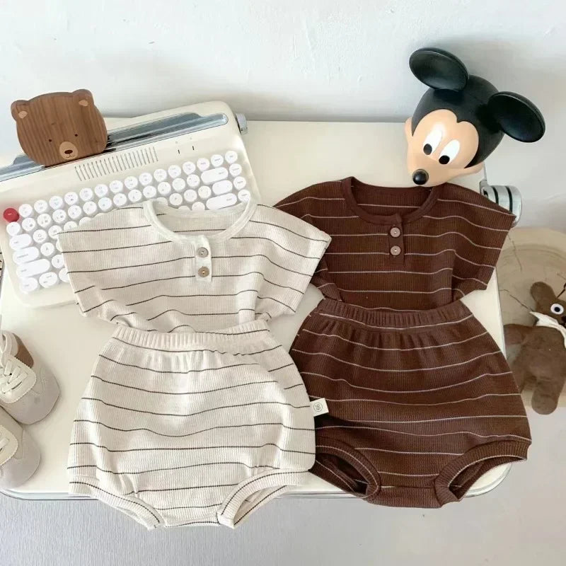 DGUKYM Summer 2pcs Sports Style Baby Boys Girls Stripe T-shirt and Shorts Clothing Set Soft Lining Infant Baby Clothes Outfits