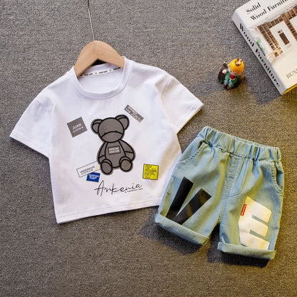 Cotton Fashion baby boys Clothing sets Korean Version Little kids Short sleeves Clothes Suits summer