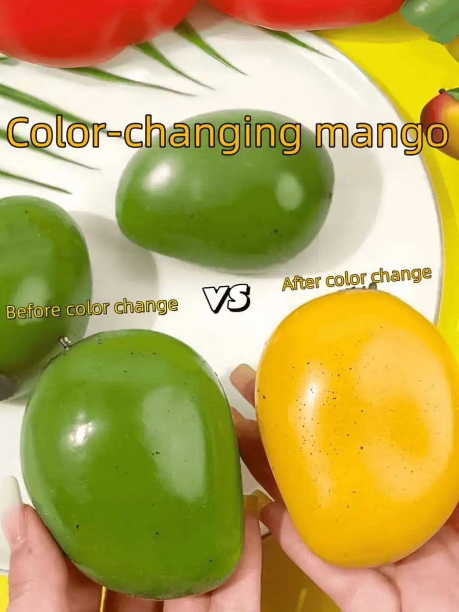 1pc Color Changing Mango Stress Relief Toy, Transforms From Warm Yellow To Green, Super Soft Slow Rebound Squeeze Toy, Cute Real